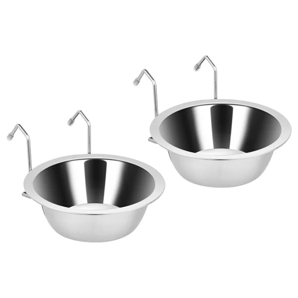 Stainless Steel Hanging Kennel Bowls No Spill Pet Feeder Dish Set